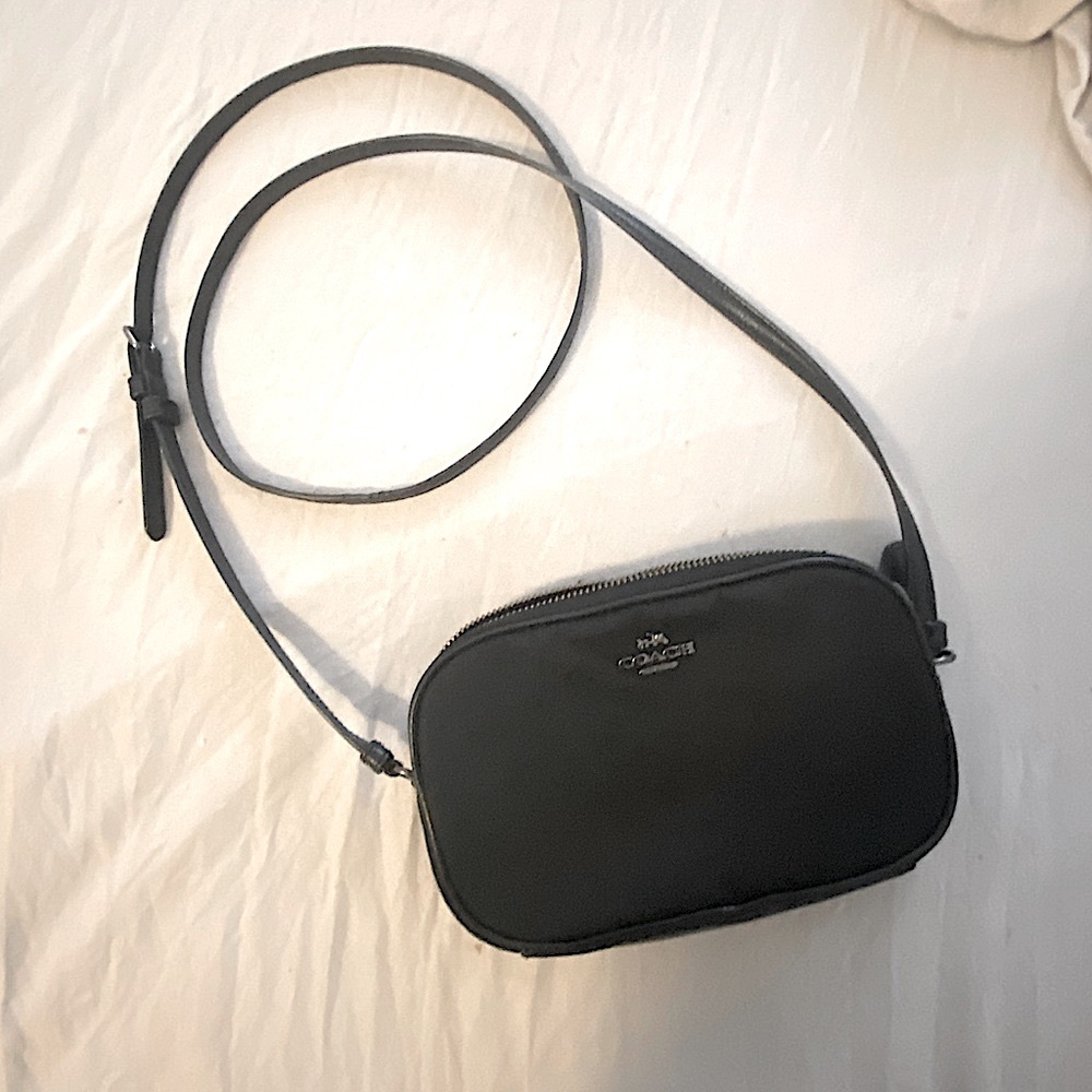 Double zip coach mini crossbody bag in black